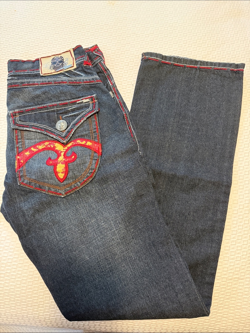 Men’s Y2K LAGUNA BEACH Jean & Co Dark Wash Jeans with Red Embroidered Pocket